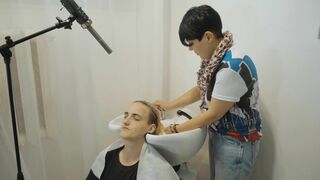 ASMR Lady Barber Hair Wash and Scalp Care | Relaxing Haircut Sounds