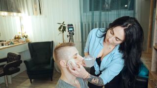 ASMR Lady Barber Facial Scrub | Spa Treatment and Relaxing Skin Care Sounds
