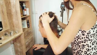 ASMR Lady Barber Head Massage | Stick Sounds and Gentle Scratching